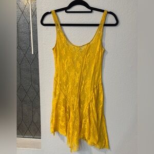 Urban Outfitters Pins & Needles Nara Sheer Lace Slip Mini Dress Yellow - Size M